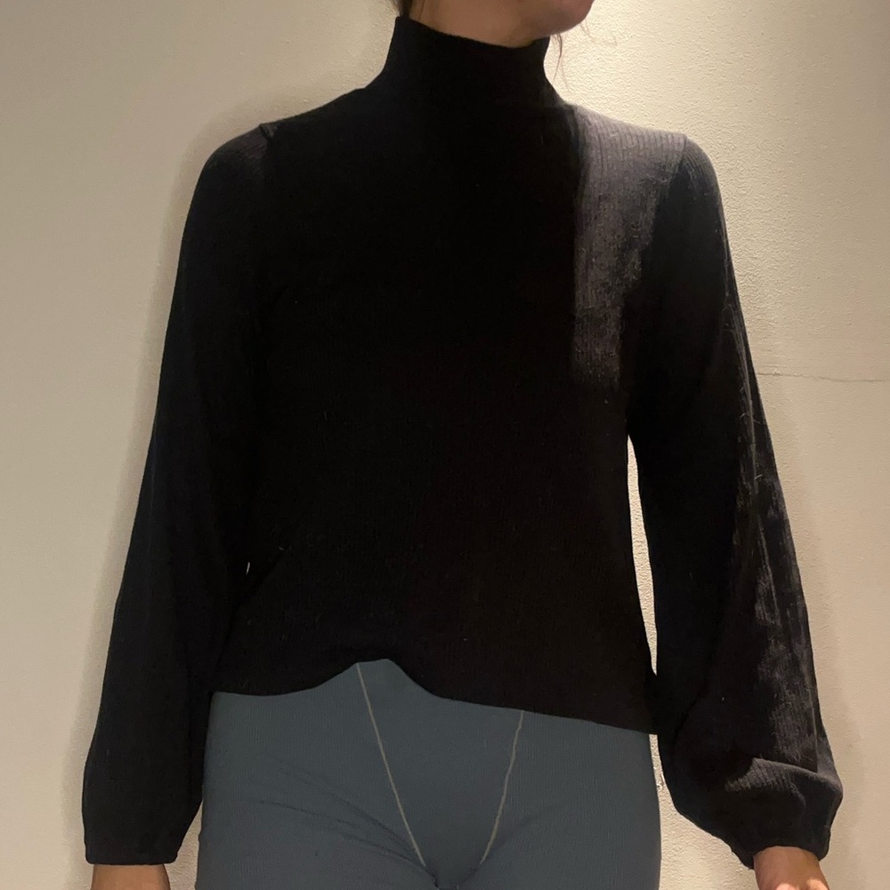 black ribbed mock neck top